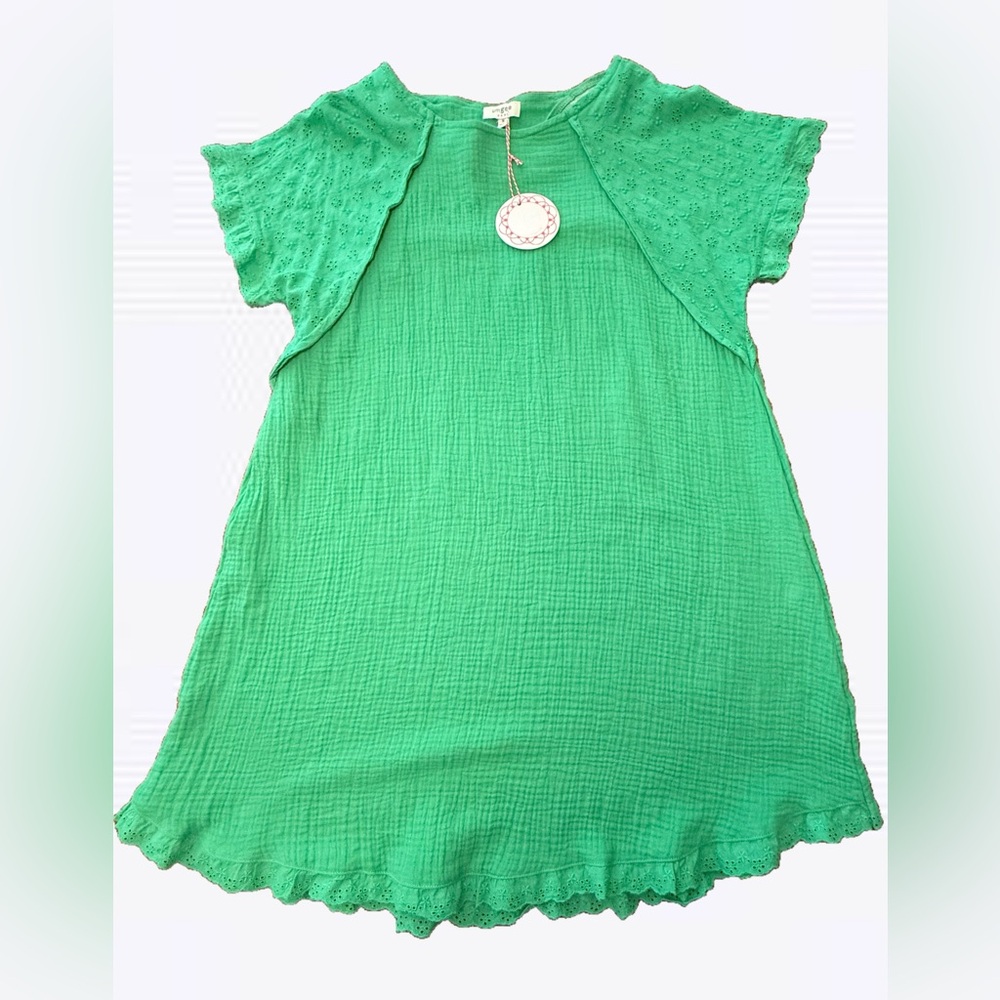 NWT Umgee Green Cotton Eyelet Sleeve Mini dress Size Medium NEW